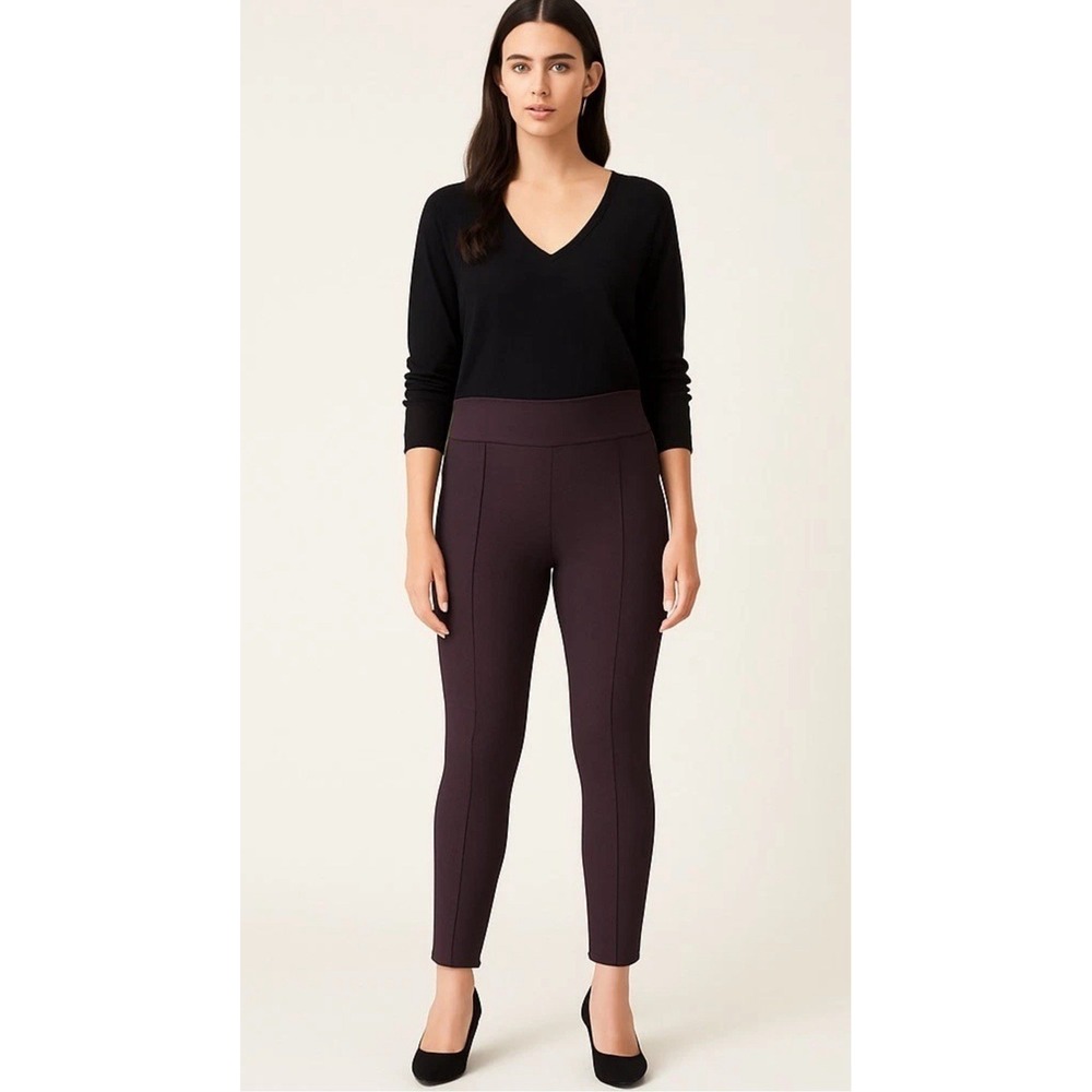 Nine West Front Seam Dressy Leggings Size M Stretch Plum/Brown Textured‎ Knit